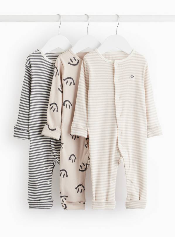 Smiley Print Sleepsuit 3 Pack Up to 3 mths
